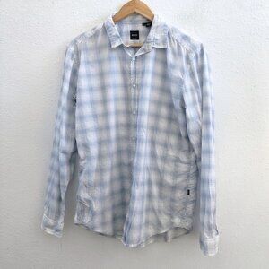 HUGO BOSS  Long Sleeve Slim Fit Button Up Plaid Shirt Size Large